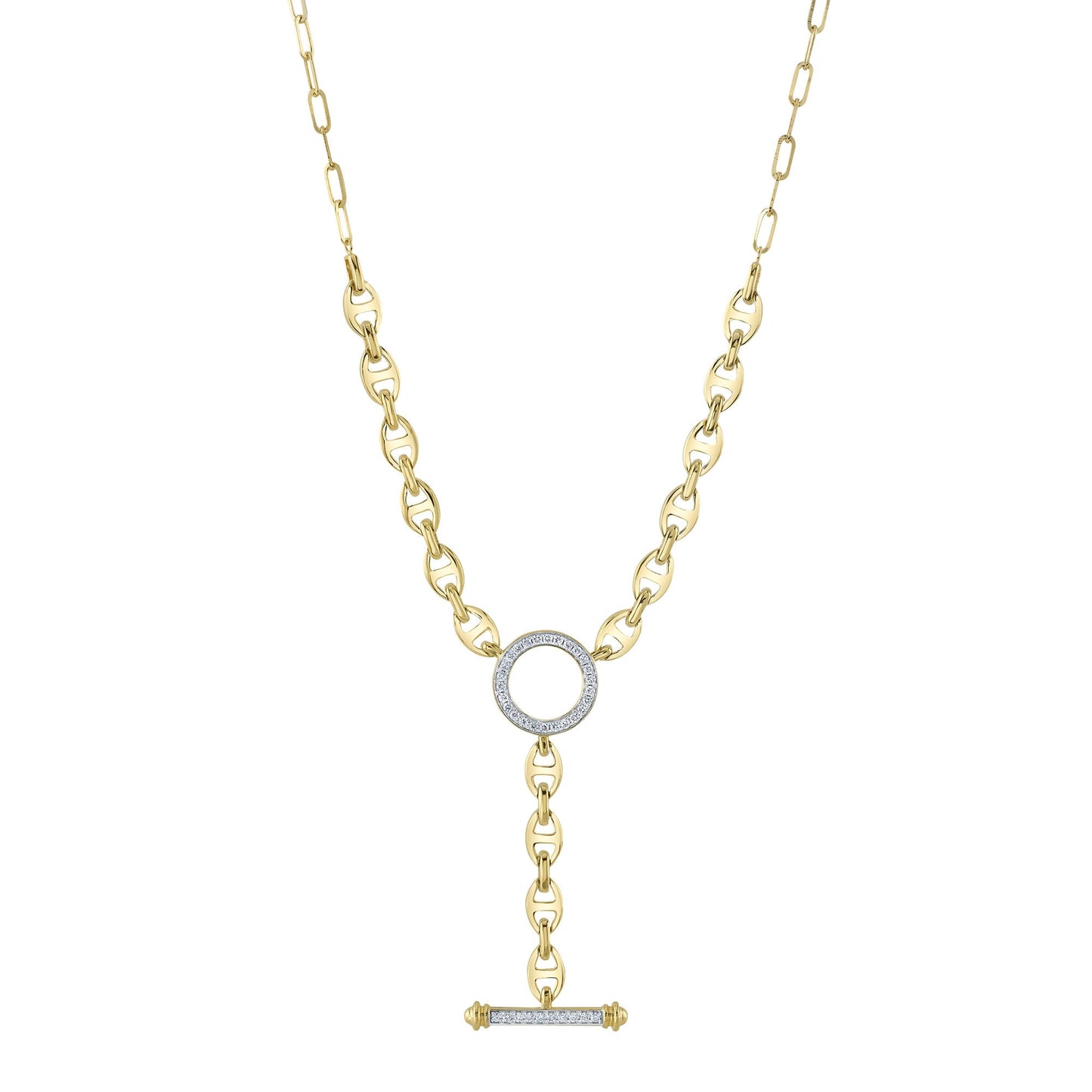 0.24CT 14K Y/G DIAMOND CIRCLE LINK LARIAT NECKLACE
