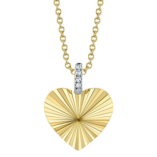 0.01CT 14K Y/G DIAMOND RIBBED HEART NECKLACE