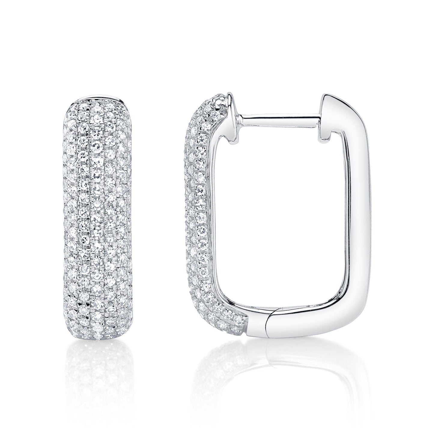 0.59CT 14K W/G DIAMOND PAVE RECTANGLE HOOP EARRING