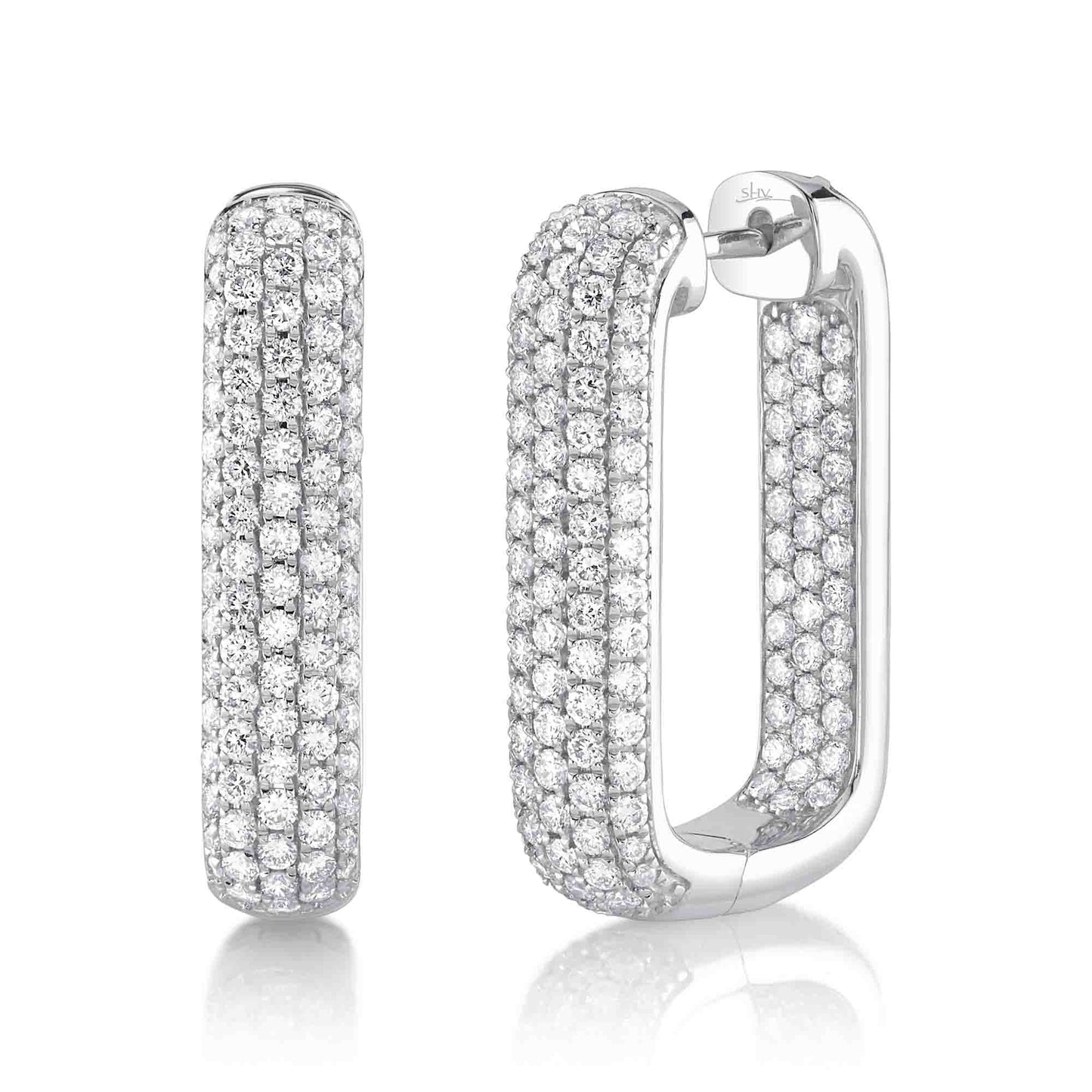 2.11CT 14K W/G DIAMOND PAVE RECTANGLE HOOP EARRING