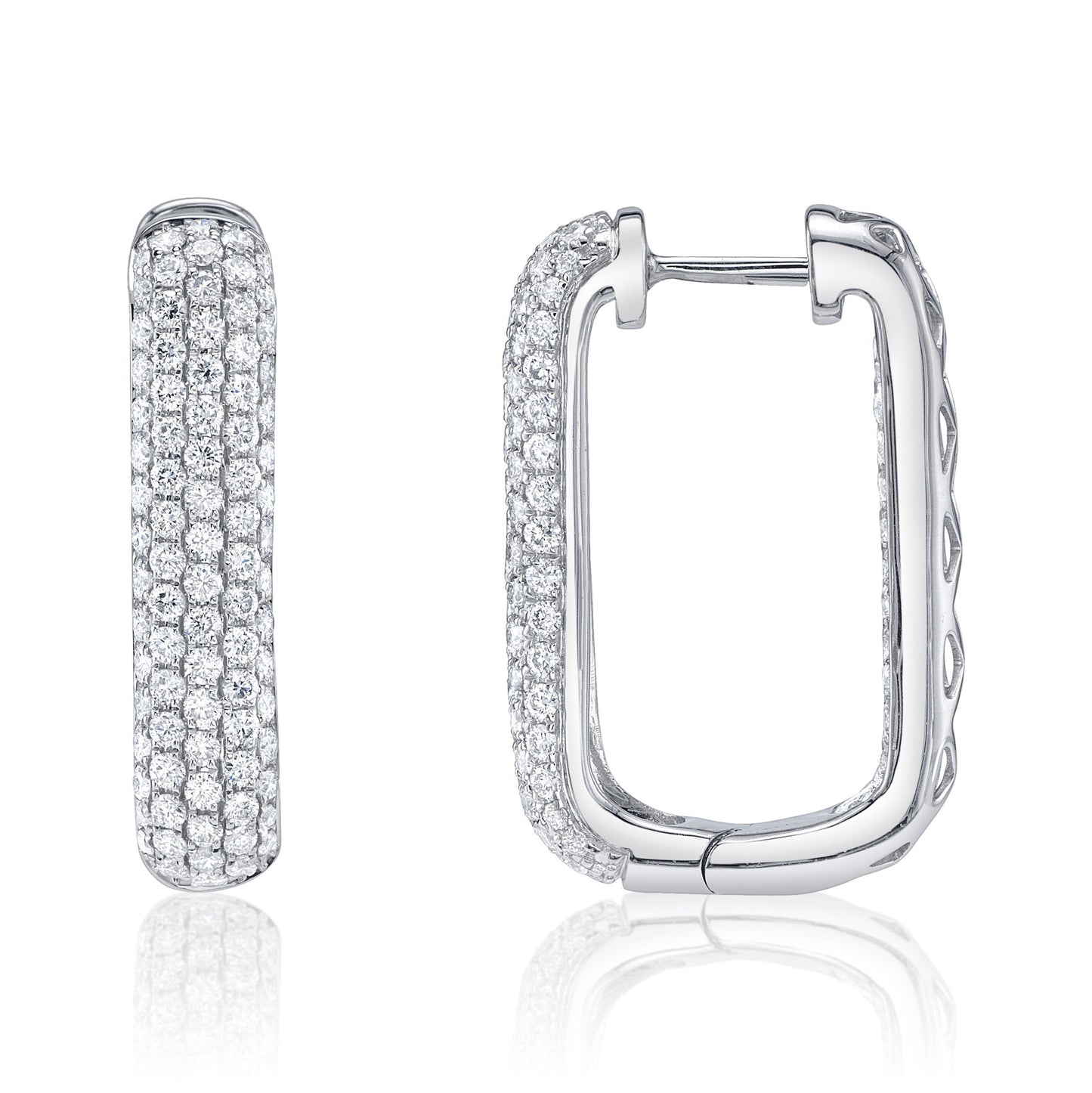 2.11CT 14K W/G DIAMOND PAVE RECTANGLE HOOP EARRING