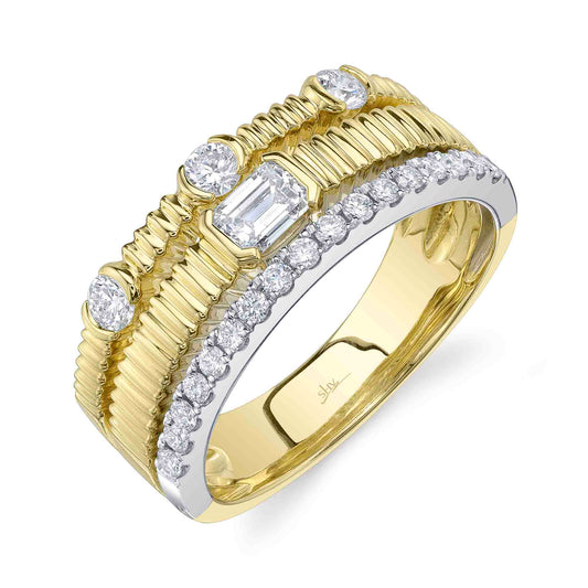 0.67CT 14K2T Y/W DIAMOND EMERALD RIBBED RING
