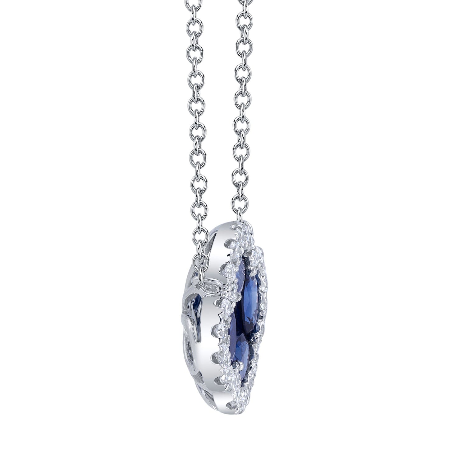 0.16CT DIAMOND & 1.14CT BLUE SAPPHIRE 14K W/G CLOVER NECKLACE