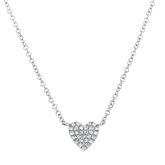 0.09CT 14K W/G DIAMOND PAVE HEART NECKLACE