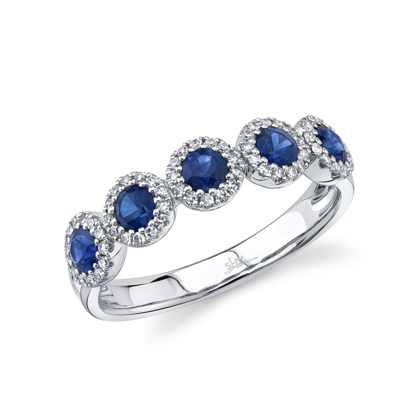 0.20CT DIAMOND & 0.70CT BLUE SAPPHIRE 14K W/G BAND SZ 6