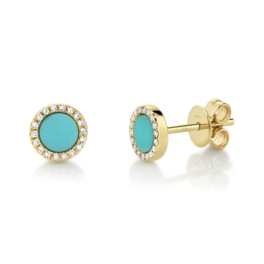 0.08CT DIAMOND & 0.47CT COMPOSITE TURQUOISE 14K Y/G STUD EARRING