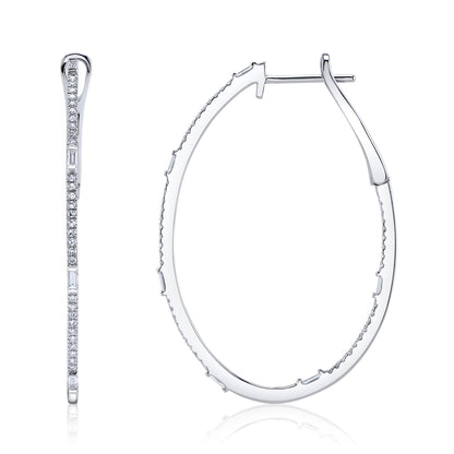 0.44CT 14K W/G DIAMOND BAGUETTE OVAL HOOP EARRING