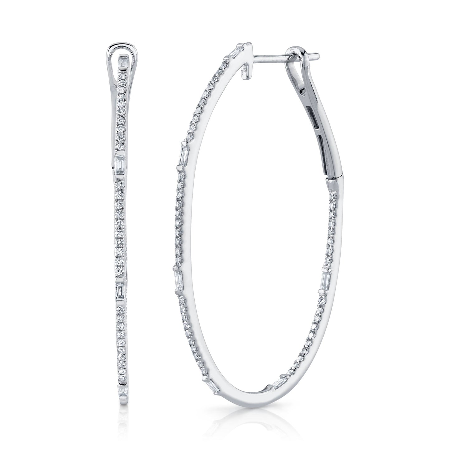 0.44CT 14K W/G DIAMOND BAGUETTE OVAL HOOP EARRING