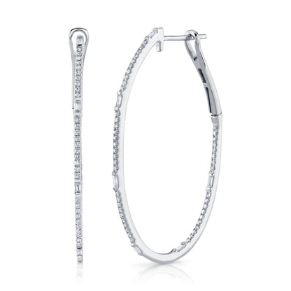0.44CT 14K W/G DIAMOND BAGUETTE OVAL HOOP EARRING
