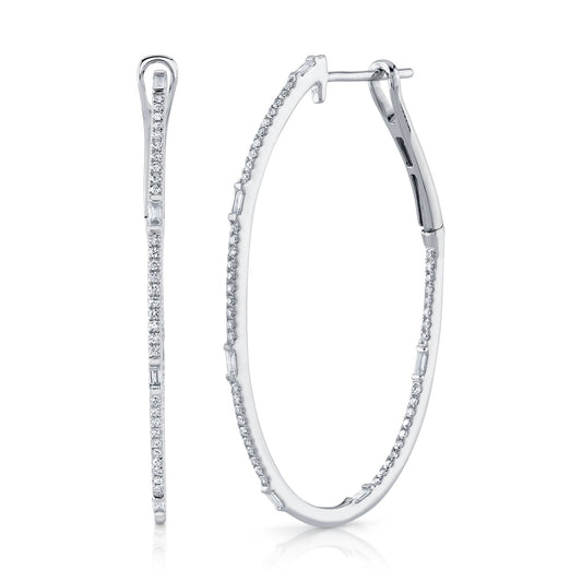 0.44CT 14K W/G DIAMOND BAGUETTE OVAL HOOP EARRING