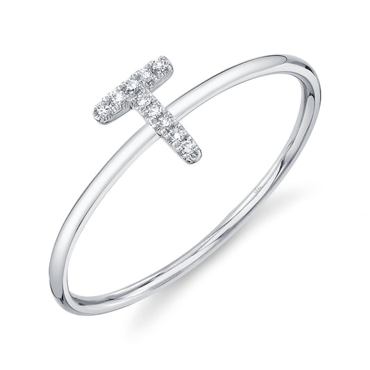 0.03CT 14K W/G DIAMOND LADY'S RING - INITIAL T