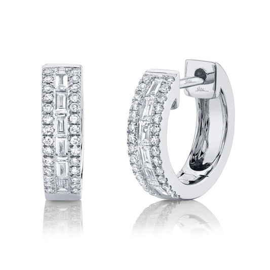 0.34CT 14K W/G DIAMOND BAGUETTE HUGGIE EARRING