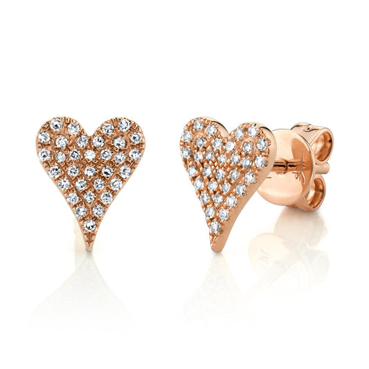 0.14CT 14K R/G DIAMOND PAVE HEART STUD EARRING