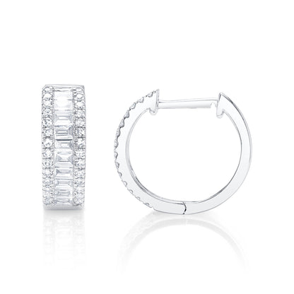0.49CT 14K W/G DIAMOND BAGUETTE HUGGIE EARRING