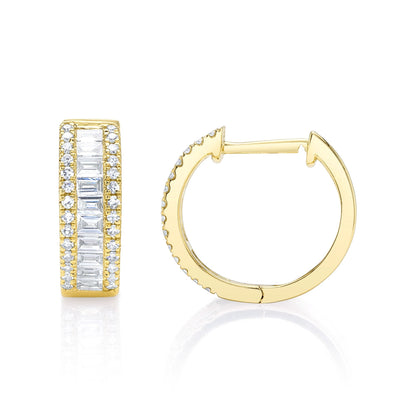 0.49CT 14K Y/G DIAMOND BAGUETTE HUGGIE EARRING