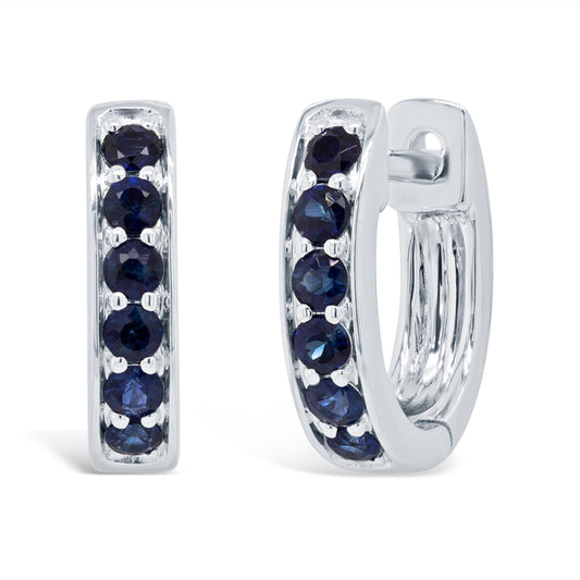 0.39CT 14K W/G BLUE SAPPHIRE HUGGIE EARRING