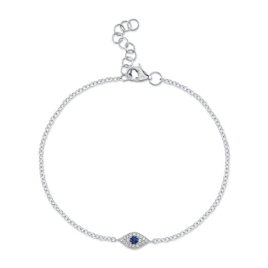 0.04CT DIAMOND & 0.06CT BLUE SAPPHIRE 14K W/G EYE BRACELET