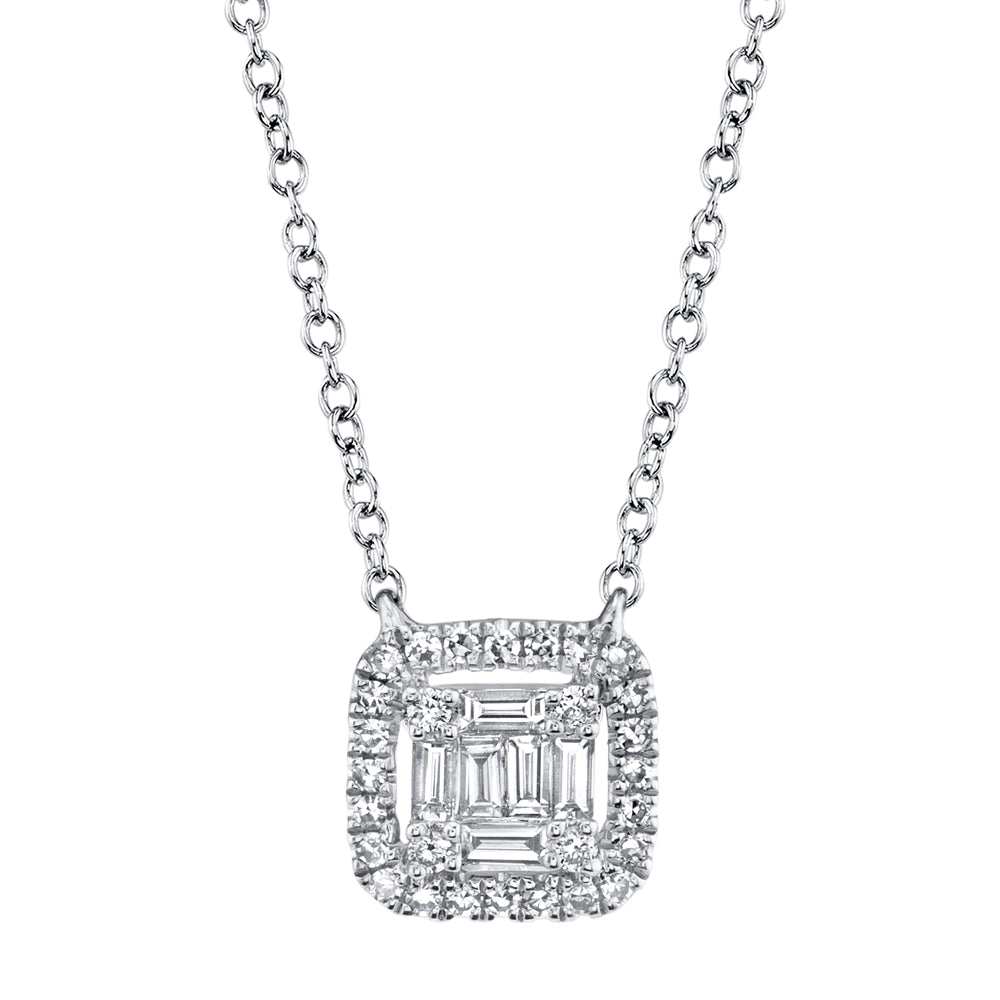 0.22CT 14K W/G DIAMOND BAGUETTE NECKLACE
