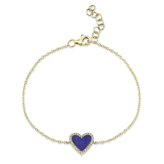 0.09CT DIAMOND & 0.60CT LAPIS 14K Y/G HEART BRACELET