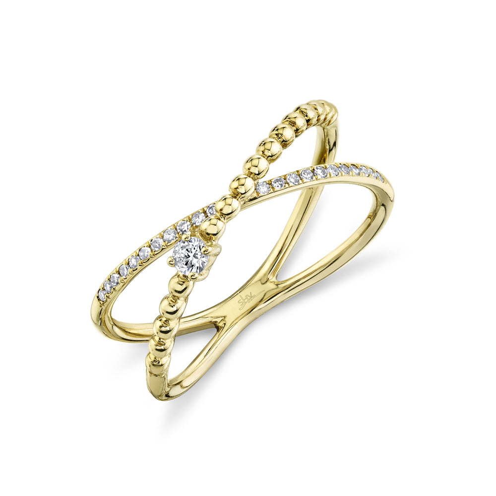 0.12CT 14K Y/G DIAMOND "X" RING SZ 6