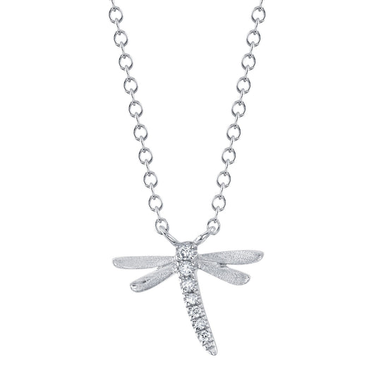0.03CT 14K W/G DIAMOND DRAGONFLY MATTE NECKLACE