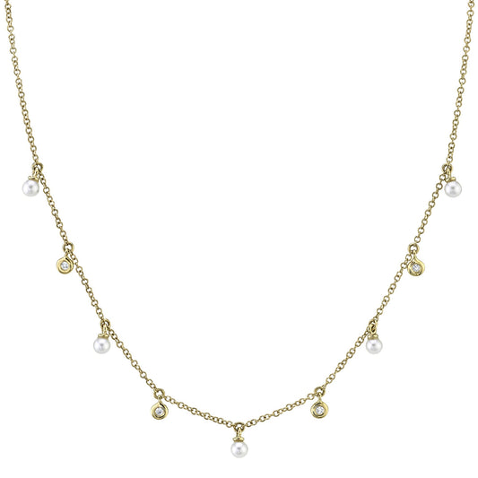 0.04CT 14K Y/G DIAMOND & CULTURED PEARL NECKLACE