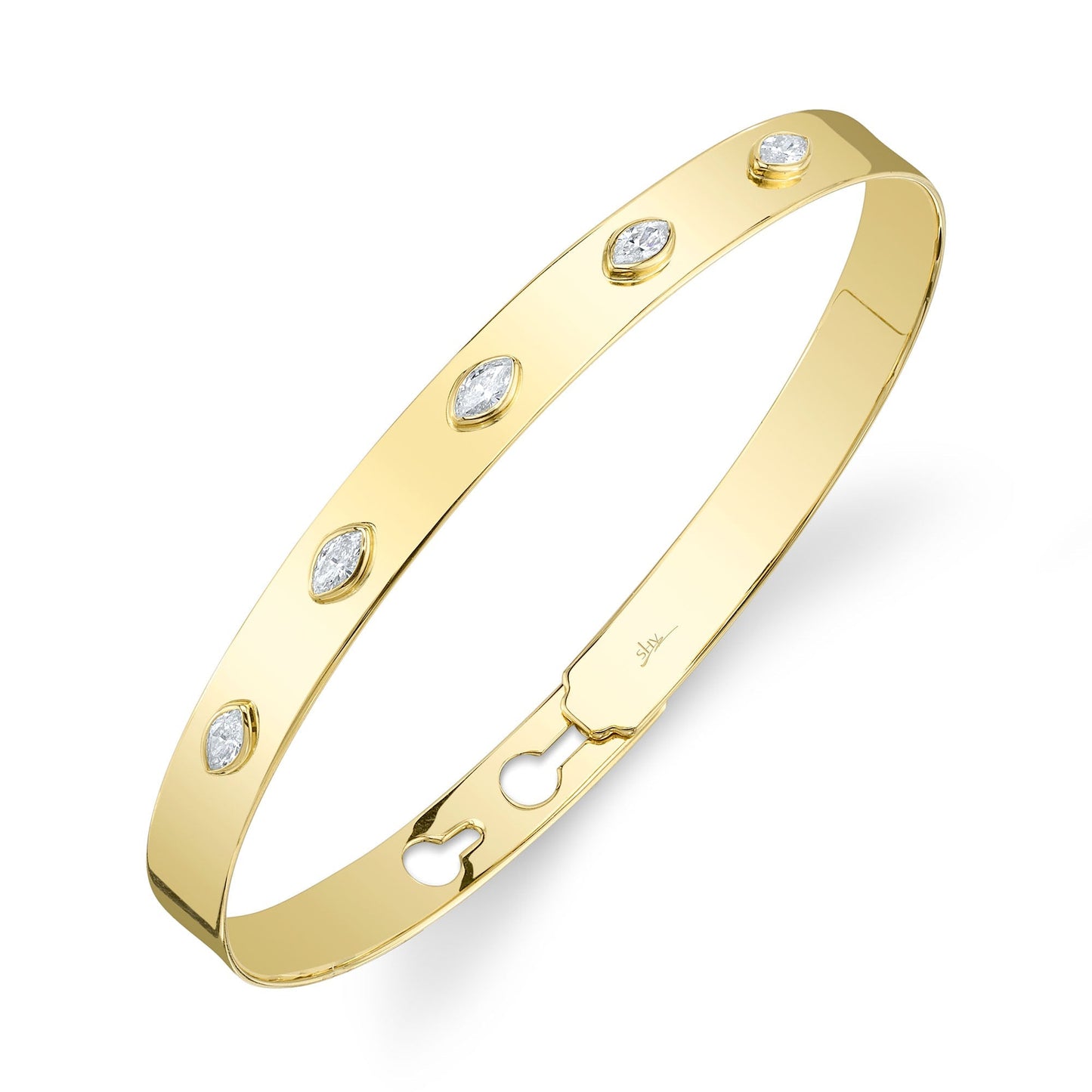 0.41CT 14K Y/G DIAMOND MARQUISE BEZEL LATCH LOCK BANGLE