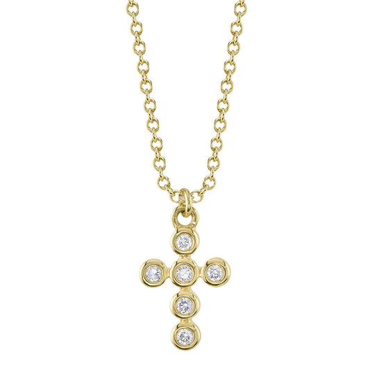 0.08CT 14K Y/G DIAMOND BEZEL CROSS NECKLACE