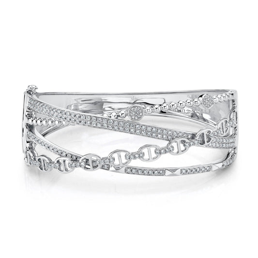 1.62CT 14K W/G DIAMOND LINK BRIDGE BANGLE