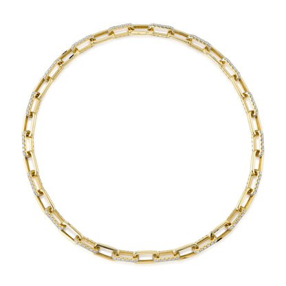 13.01CT 14K Y/G DIAMOND PAVE PAPER CLIP LINK NECKLACE