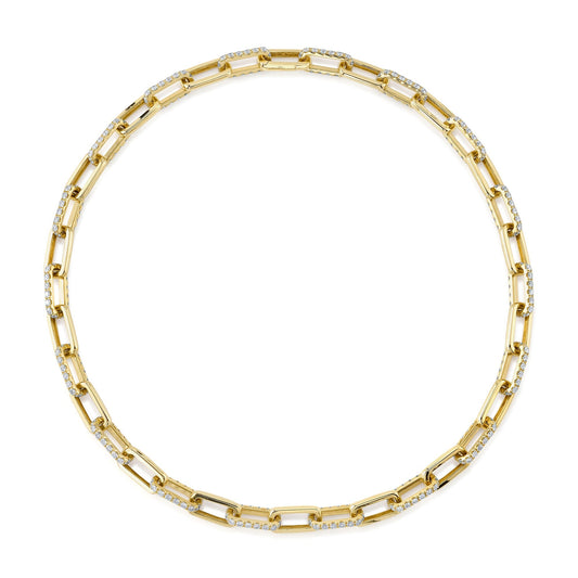 13.01CT 14K Y/G DIAMOND PAVE PAPER CLIP LINK NECKLACE