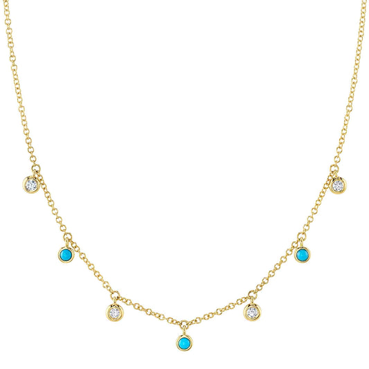 0.11CT DIAMOND & 0.11CT COMPOSITE TURQUOISE 14K Y/G NECKLACE