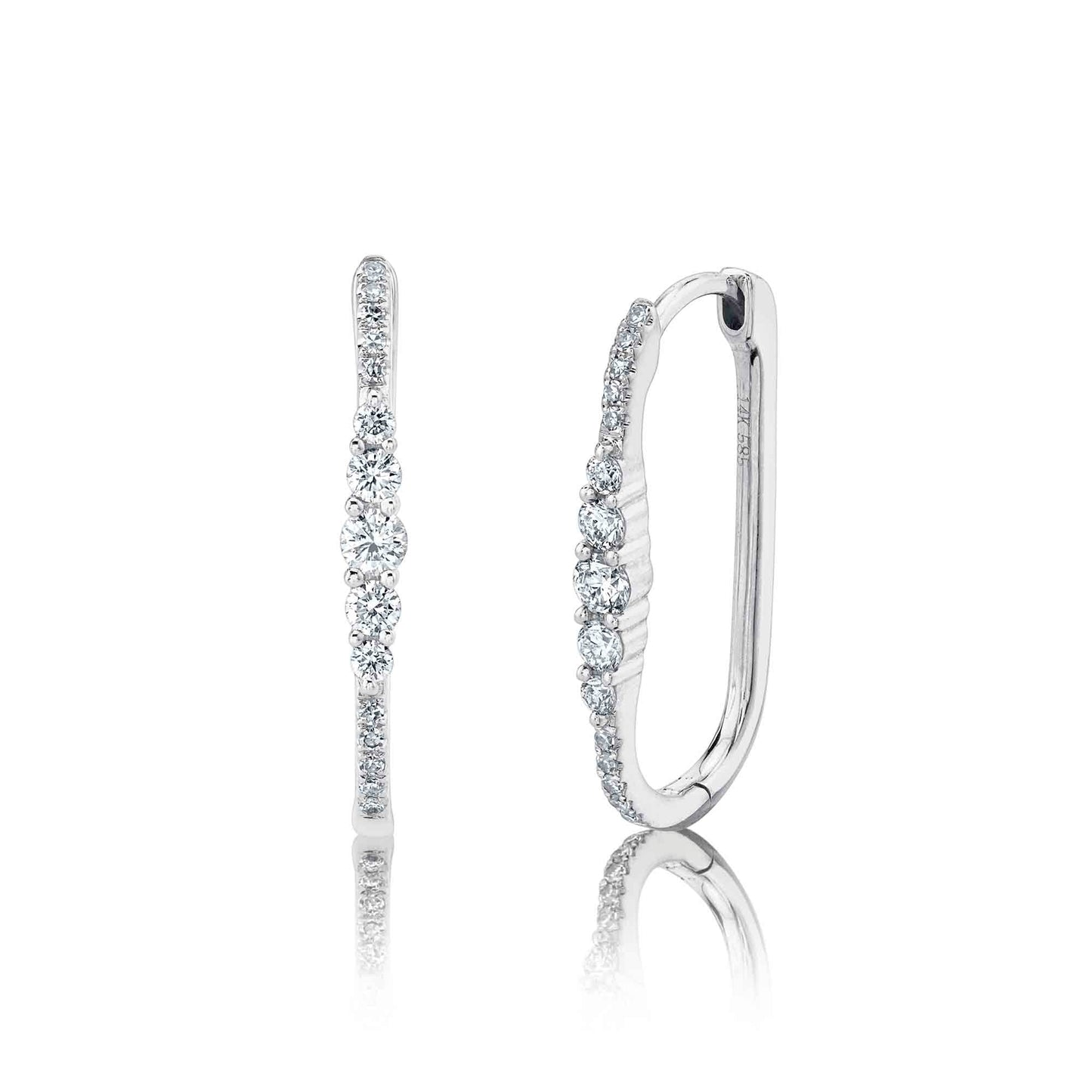 0.29CT 14K W/G DIAMOND OVAL HOOP EARRING