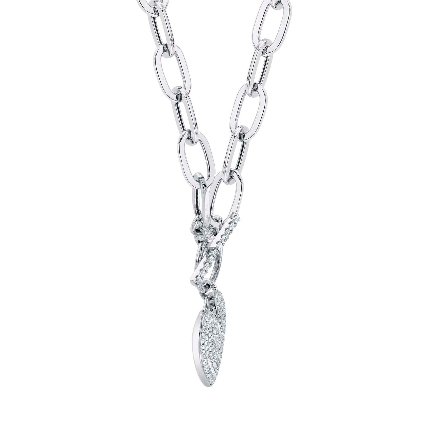 0.50CT 14K W/G DIAMOND PAVE HEART PAPER CLIP LINK NECKLACE