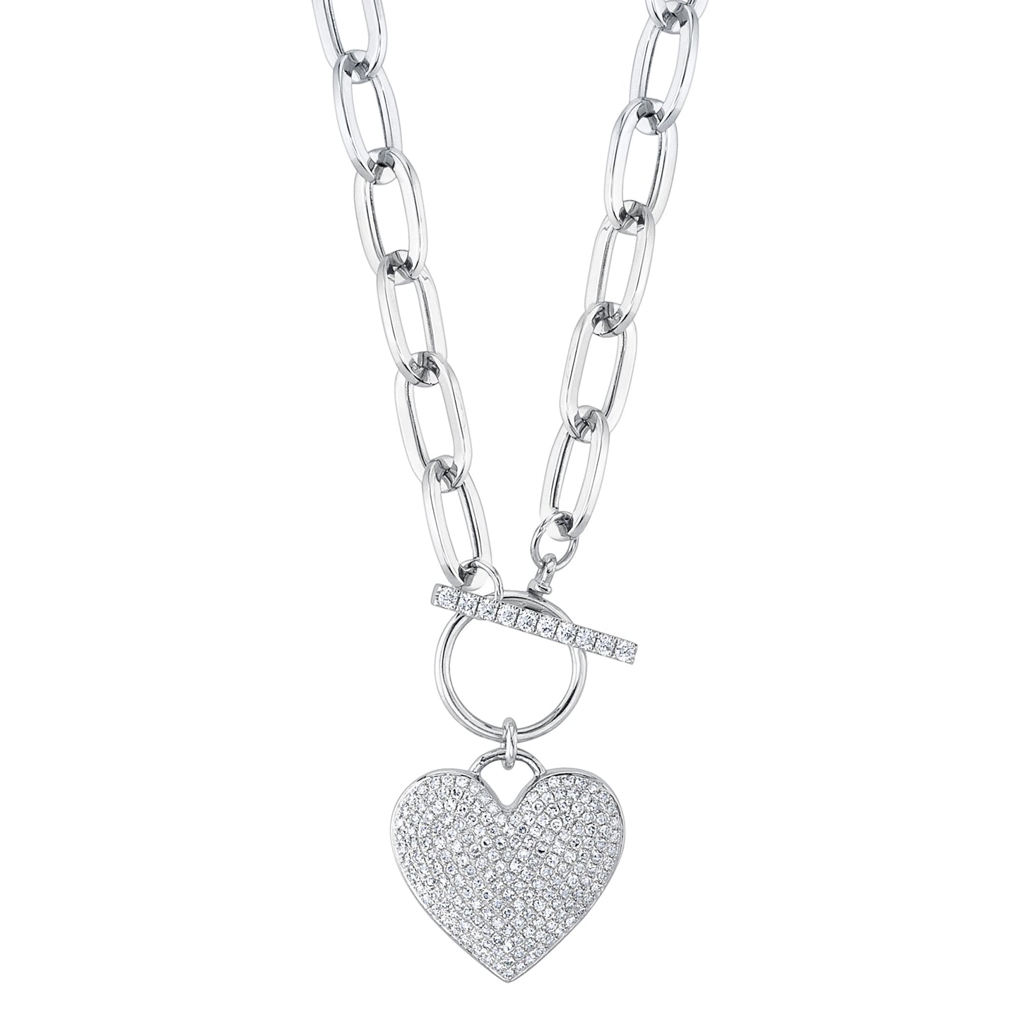 0.50CT 14K W/G DIAMOND PAVE HEART PAPER CLIP LINK NECKLACE