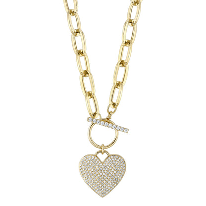 0.50CT DIAMOND PAPER CLIP LINK PAVE HEART NECKLACE