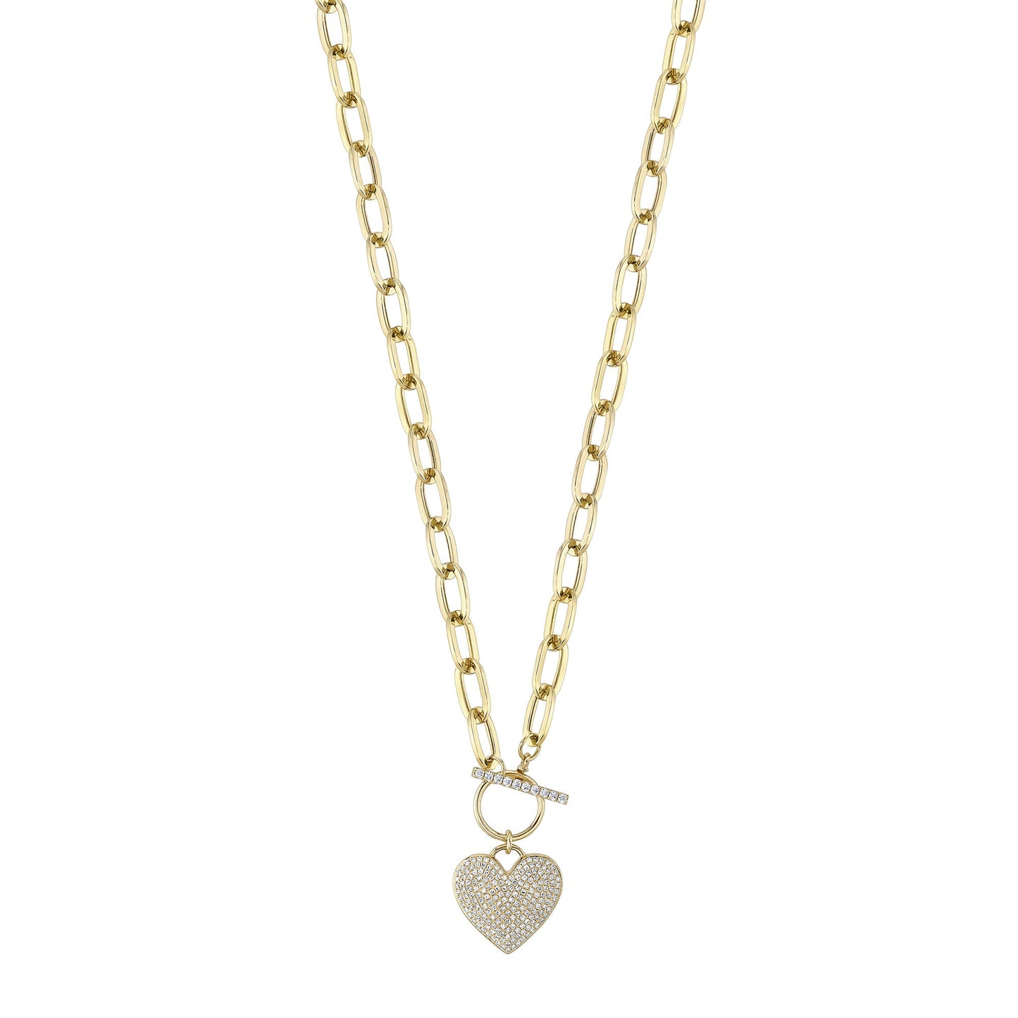 0.50CT 14K Y/G DIAMOND PAVE HEART PAPER CLIP LINK NECKLACE