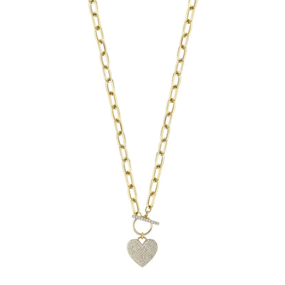 0.50CT 14K Y/G DIAMOND PAVE HEART PAPER CLIP LINK NECKLACE
