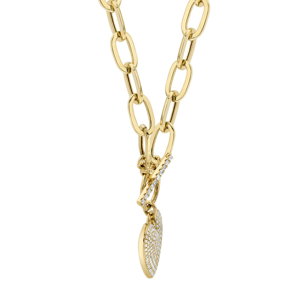 0.50CT 14K Y/G DIAMOND PAVE HEART PAPER CLIP LINK NECKLACE