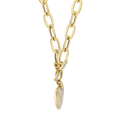 0.50CT 14K Y/G DIAMOND PAVE HEART PAPER CLIP LINK NECKLACE