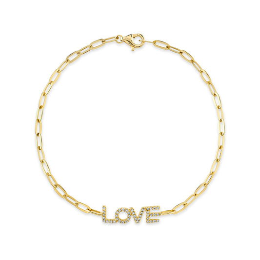 0.12CT 14K Y/G DIAMOND "LOVE" PAPER CLIP LINK BRACELET