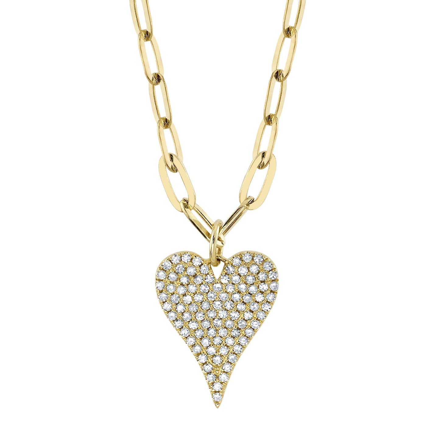 0.21CT 14K Y/G DIAMOND PAVE HEART PAPER CLIP LINK NECKLACE