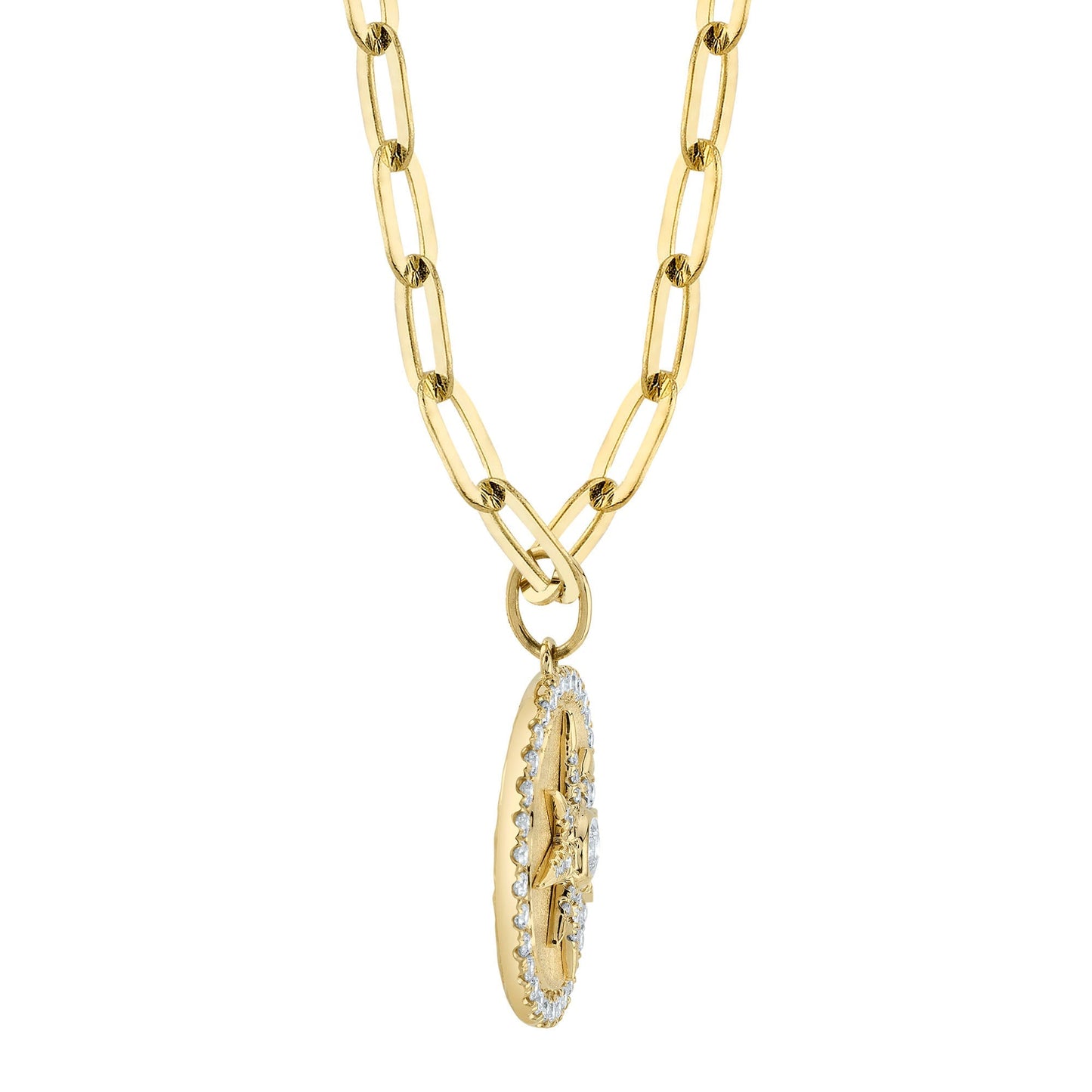 0.43CT 14K Y/G DIAMOND BEZEL STAR PAPER CLIP LINK NECKLACE