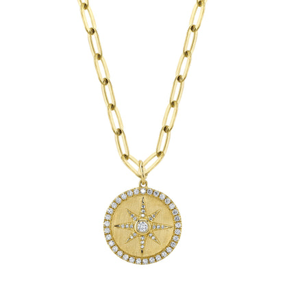 0.43CT 14K Y/G DIAMOND BEZEL STAR PAPER CLIP LINK NECKLACE