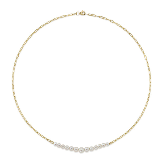 14K Y/G CULTURED PEARL PAPER CLIP LINK NECKLACE