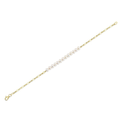 14K Y/G CULTURED PEARL PAPER CLIP LINK BRACELET