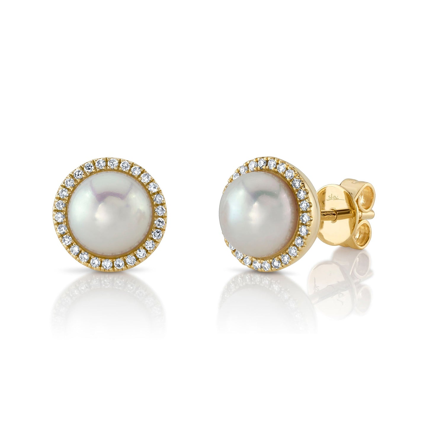 0.16CT 14K Y/G DIAMOND & CULTURED PEARL STUD EARRING