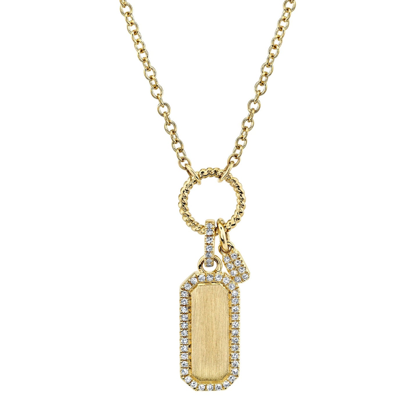 0.13CT 14K Y/G DIAMOND DOG TAG MATTE NECKLACE