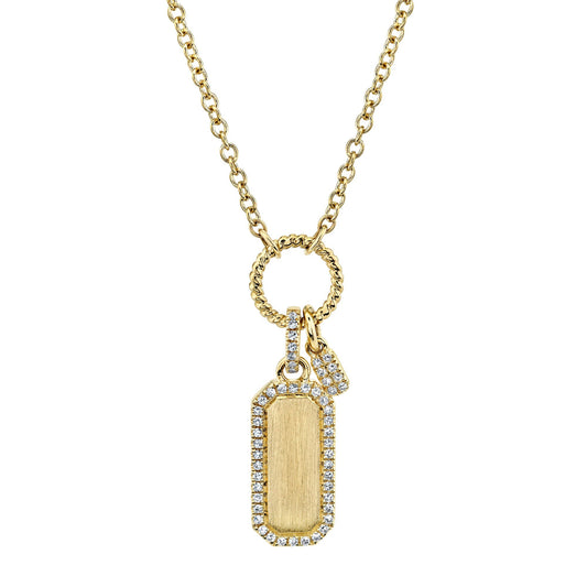 0.13CT 14K Y/G DIAMOND DOG TAG MATTE NECKLACE
