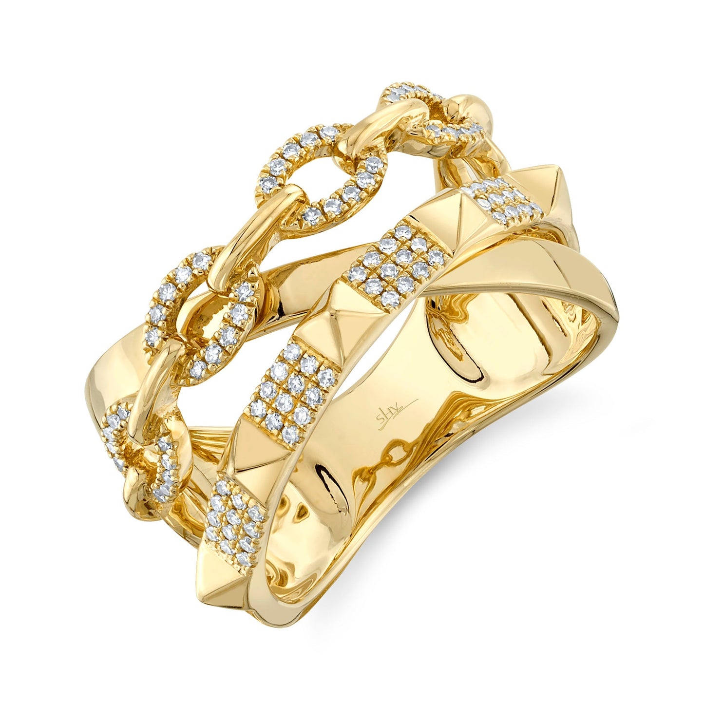 0.22CT 14K Y/G DIAMOND PYRAMID LINK BRIDGE RING